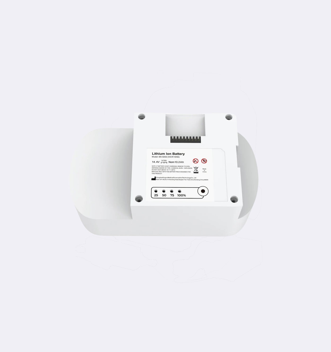 White electronic battery pack on a white background