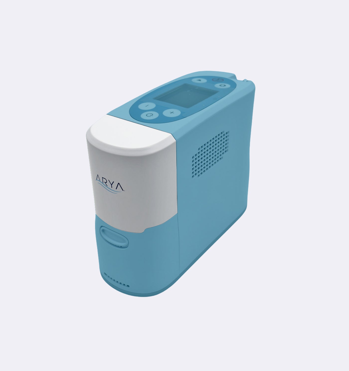 Blue and white electronic device with 'ARYA' branding on a light gray background