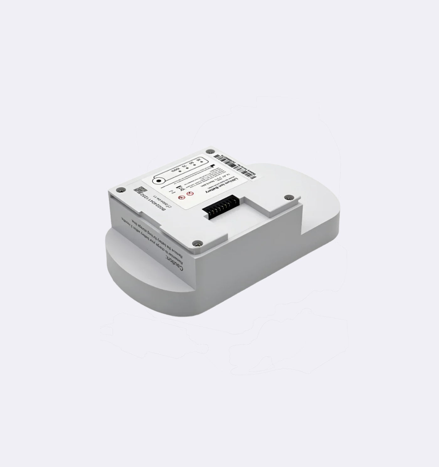 White electronic device with labels on a light gray background