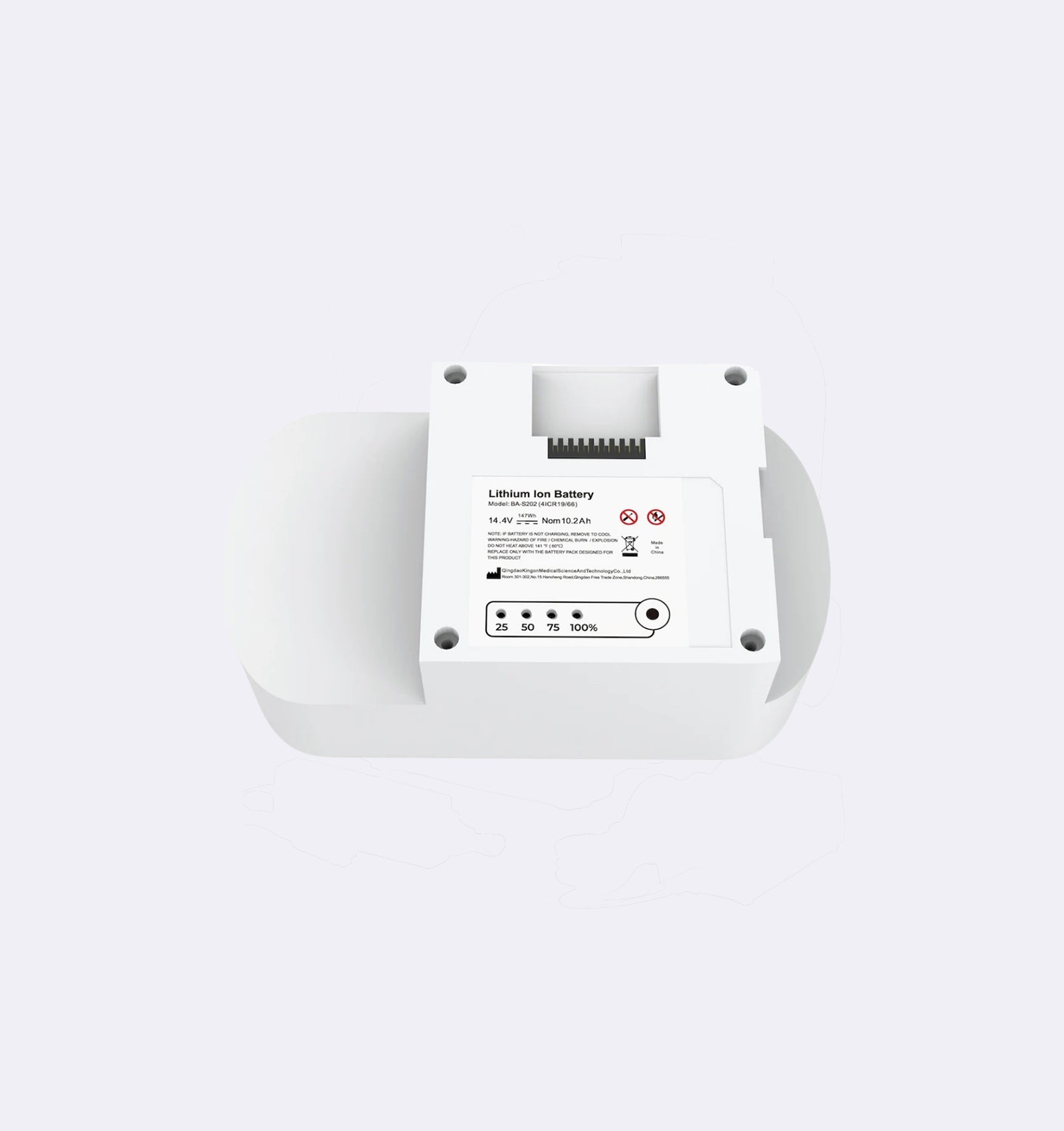White electronic battery pack on a white background