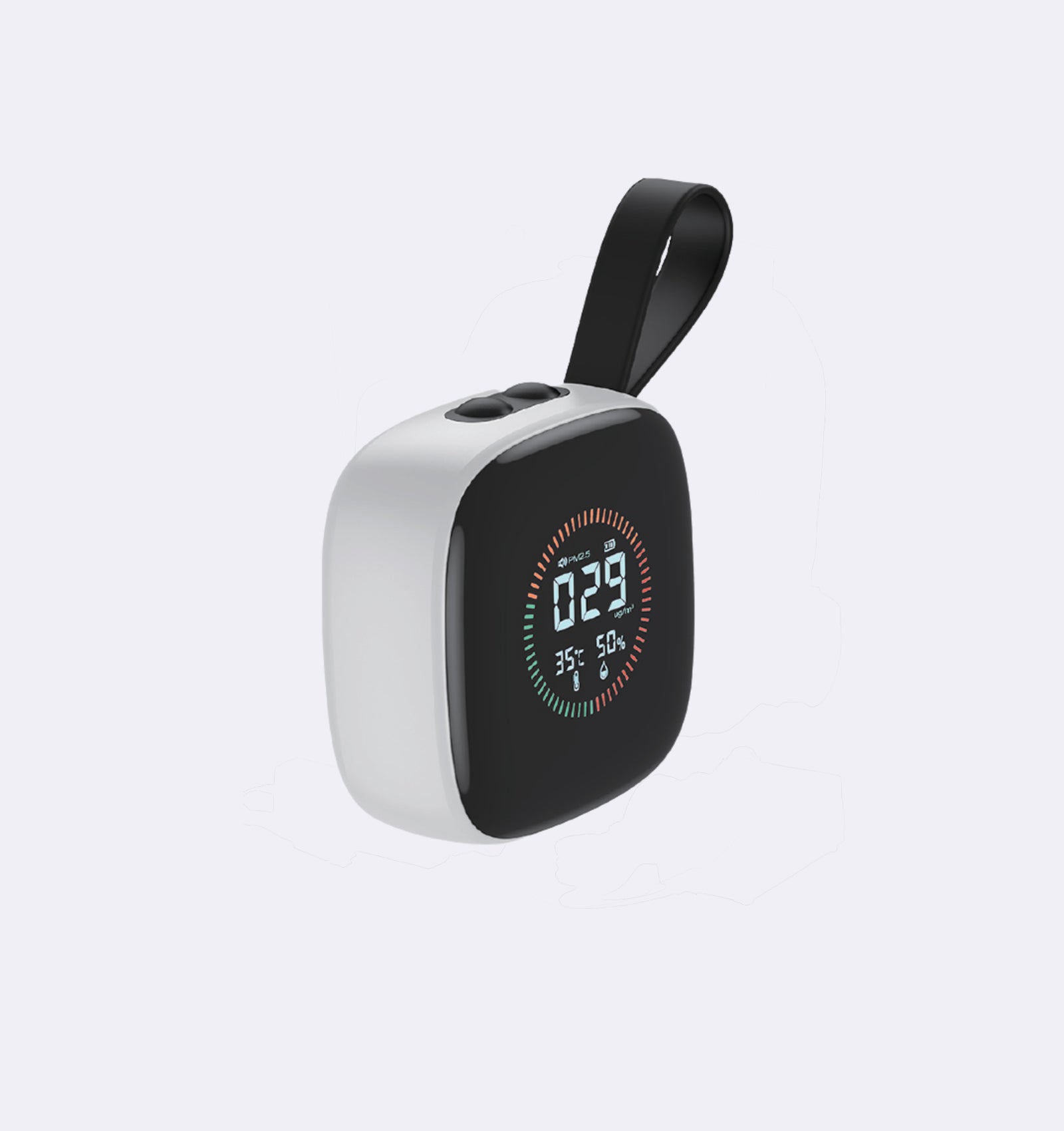 Small electronic device with a digital display on a white background