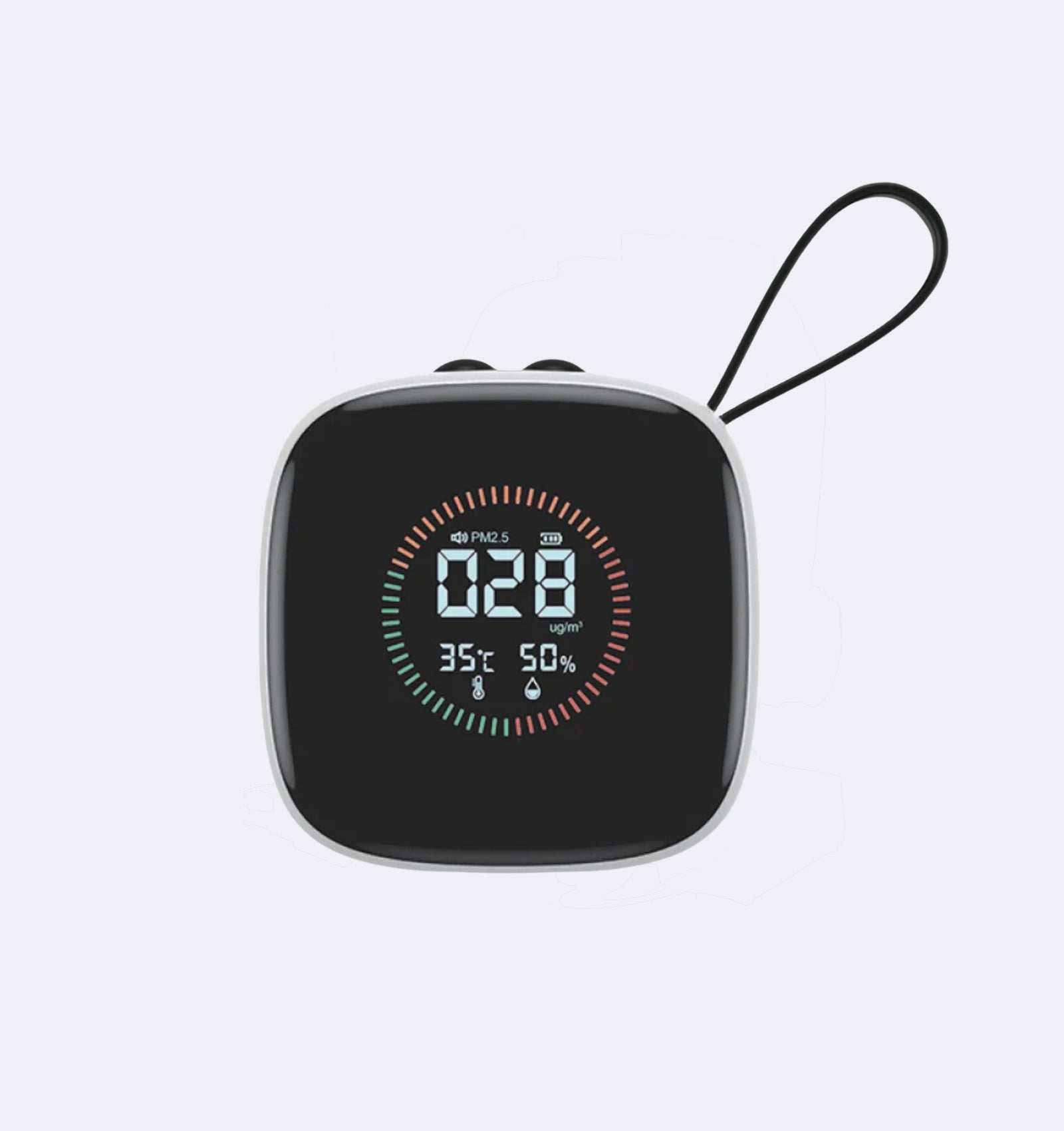 Small rectangular device with digital display on a white background