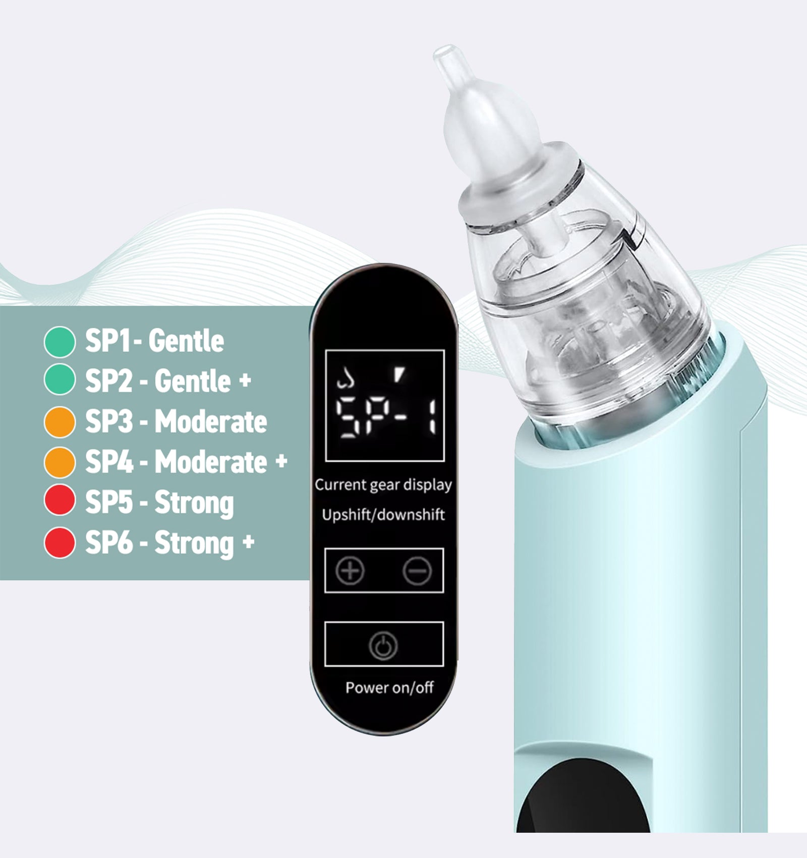 Nose hair trimmer with digital display and power control buttons on a white background