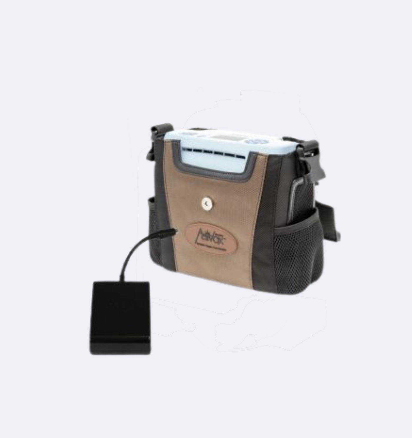 Portable electronic device with a charging cable on a light gray background