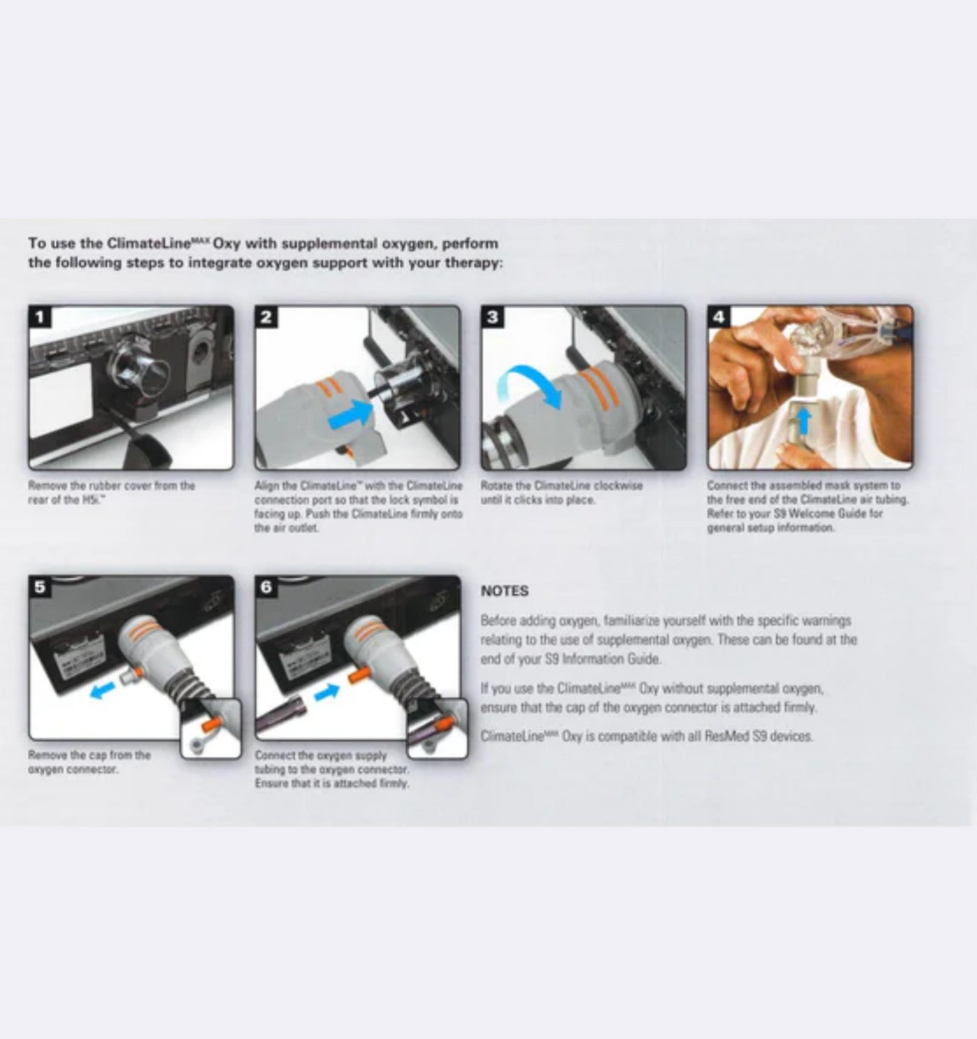 Step-by-step guide on how to use a device with supplemental oxygen, displayed on a white background.