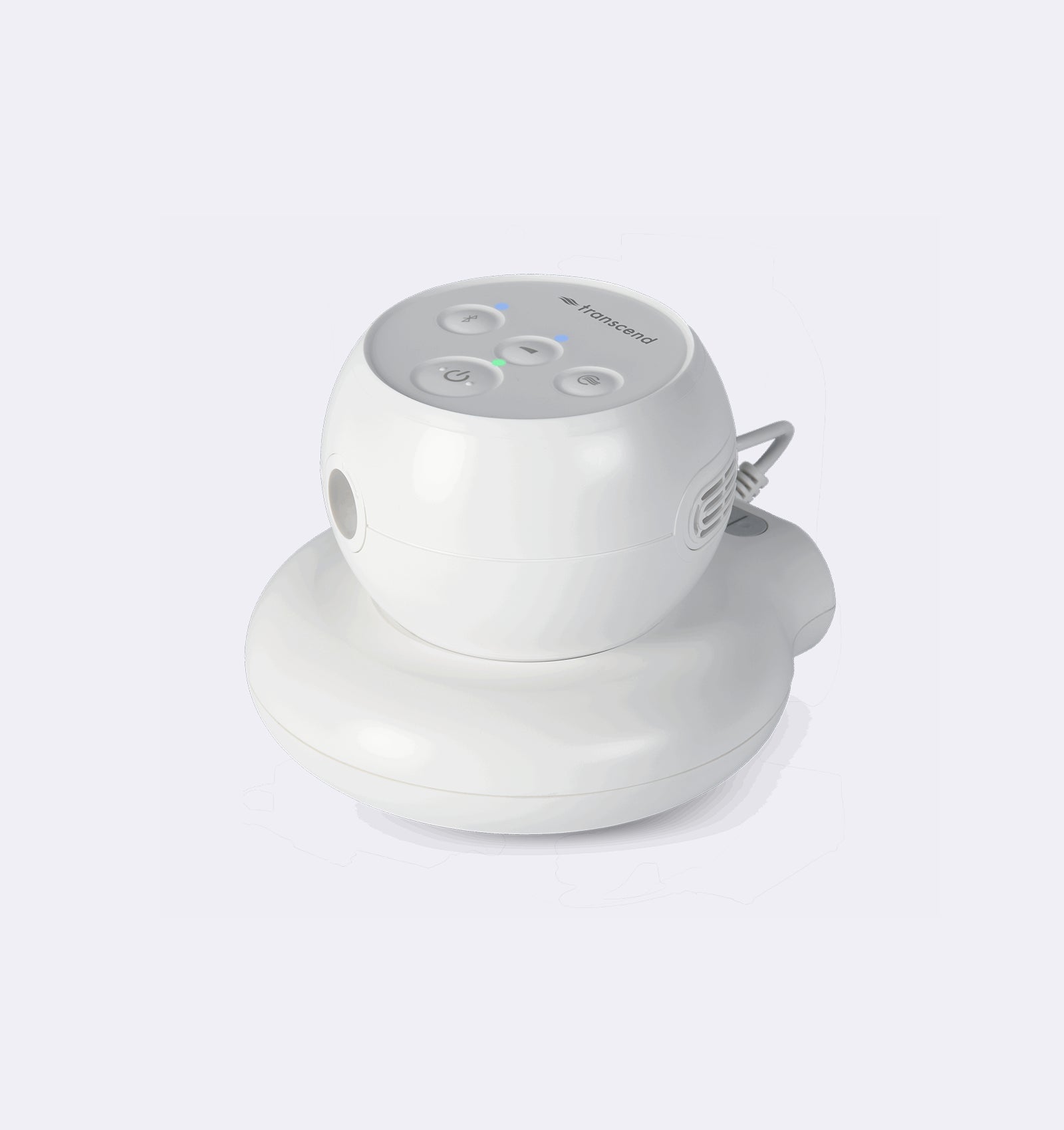 White electronic device with a charging dock on a light gray background