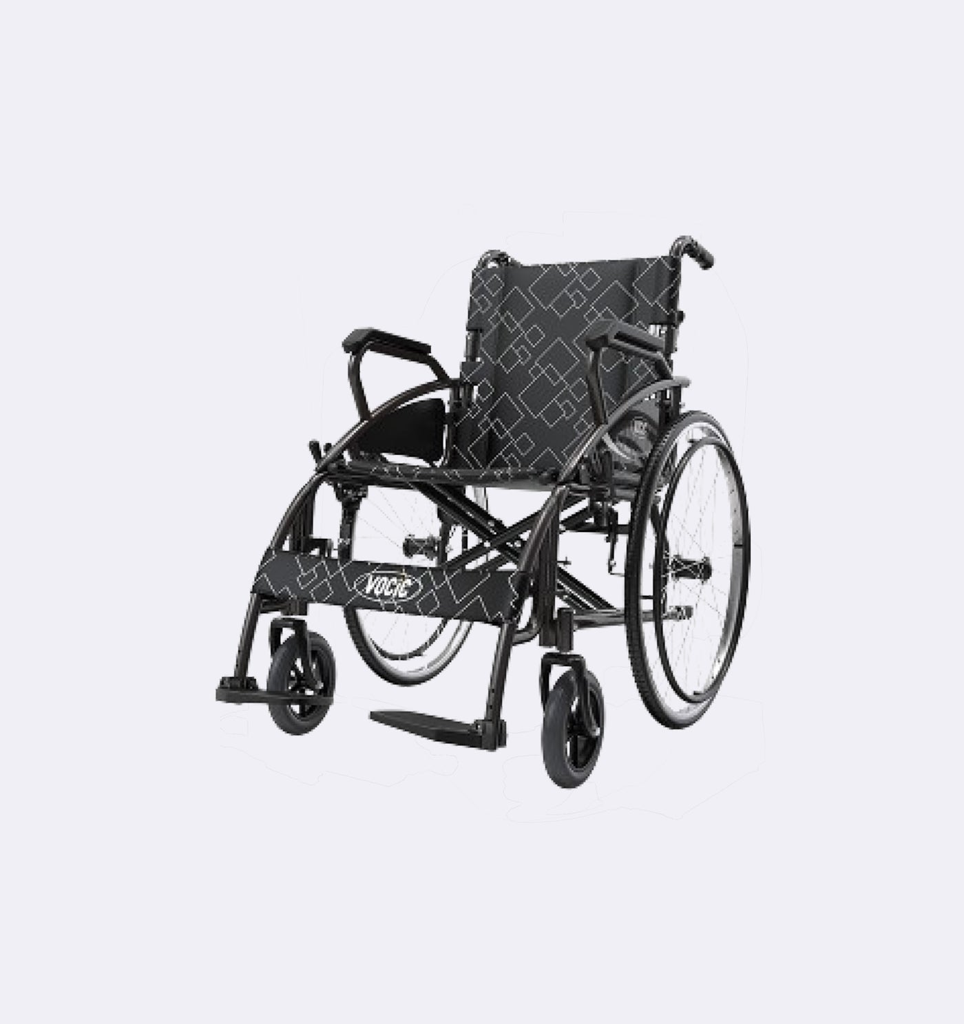 Black manual wheelchair on a light gray background
