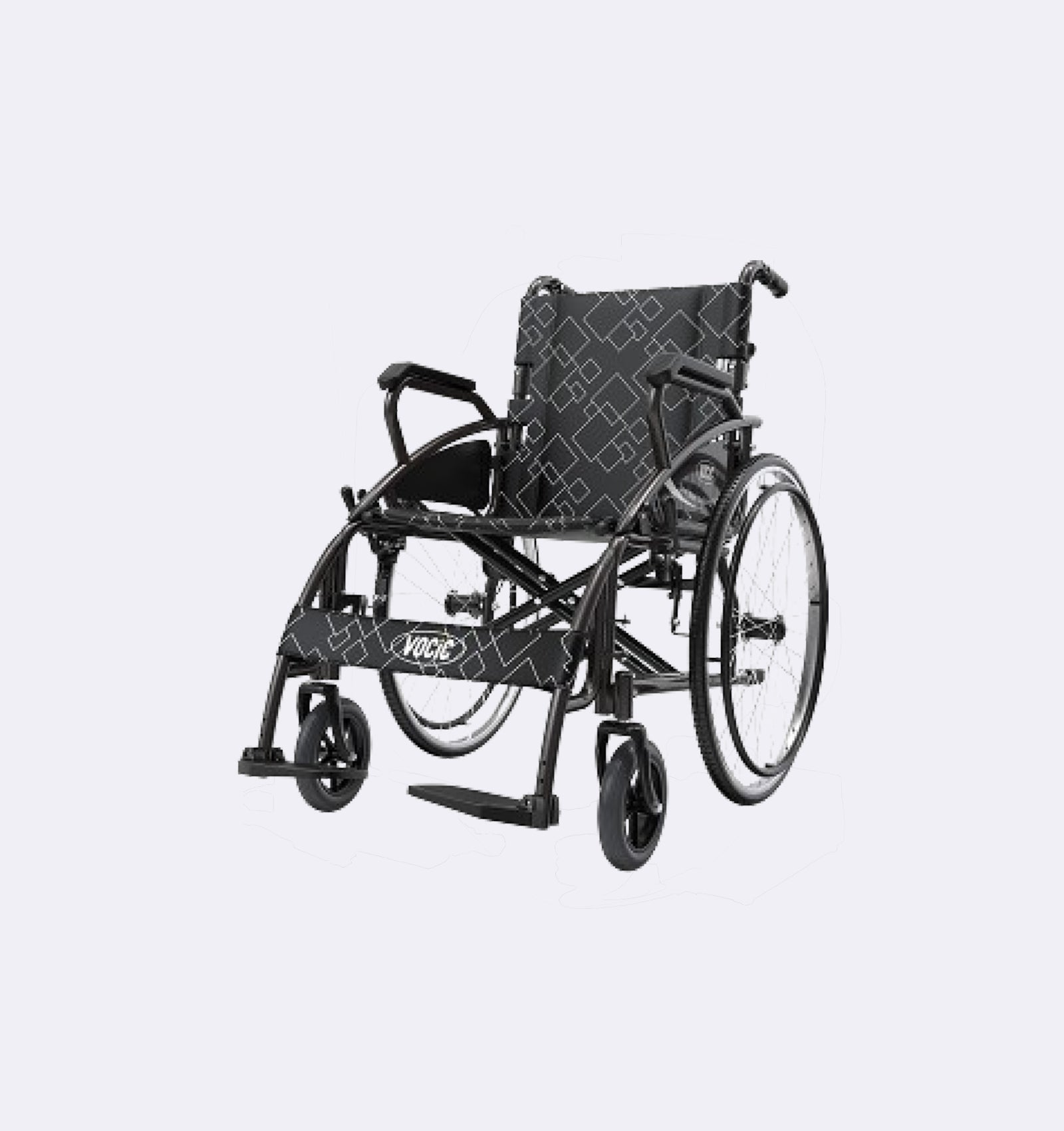 Black manual wheelchair on a light gray background