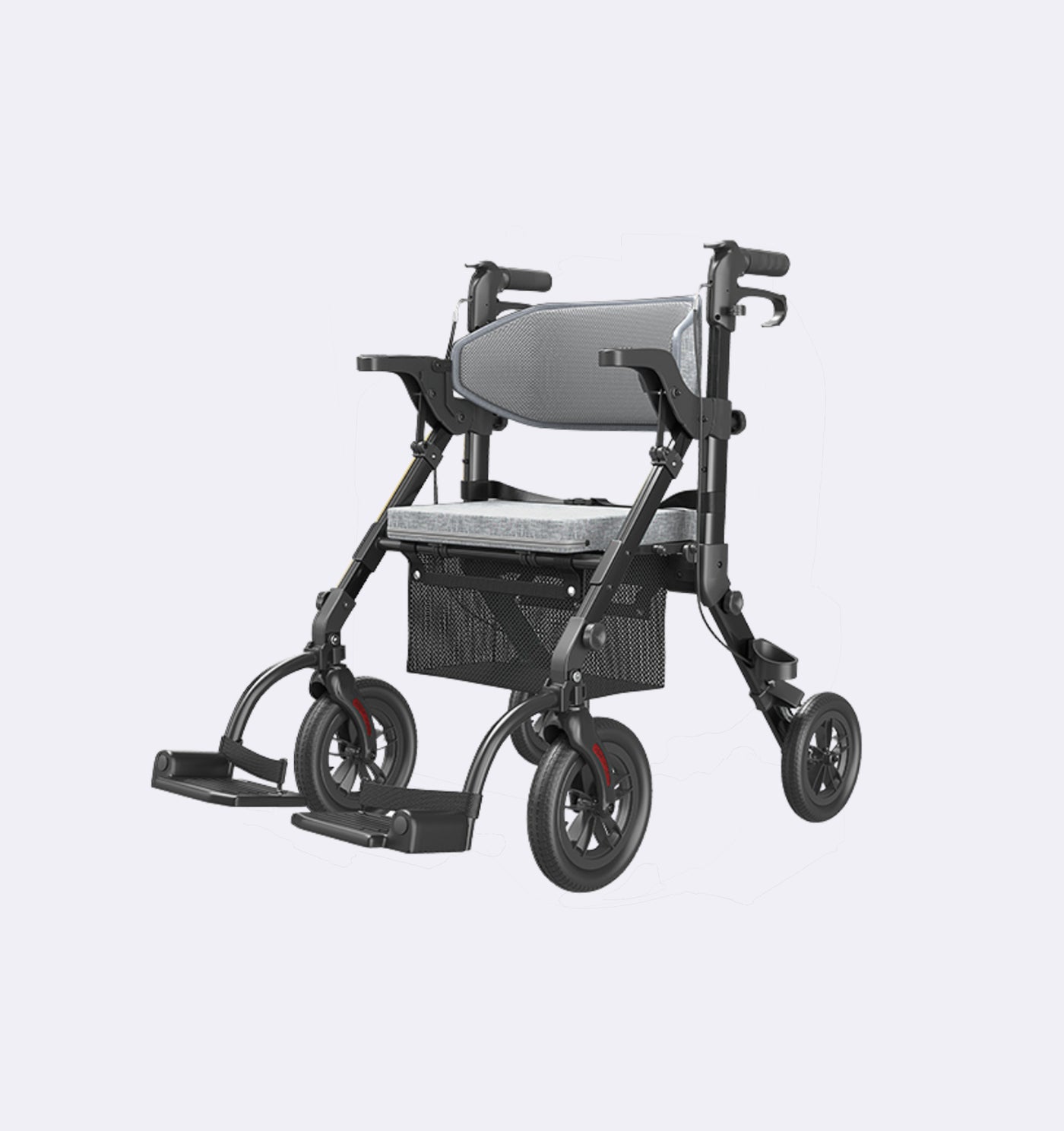 Foldable mobility scooter with wheels on a light gray background