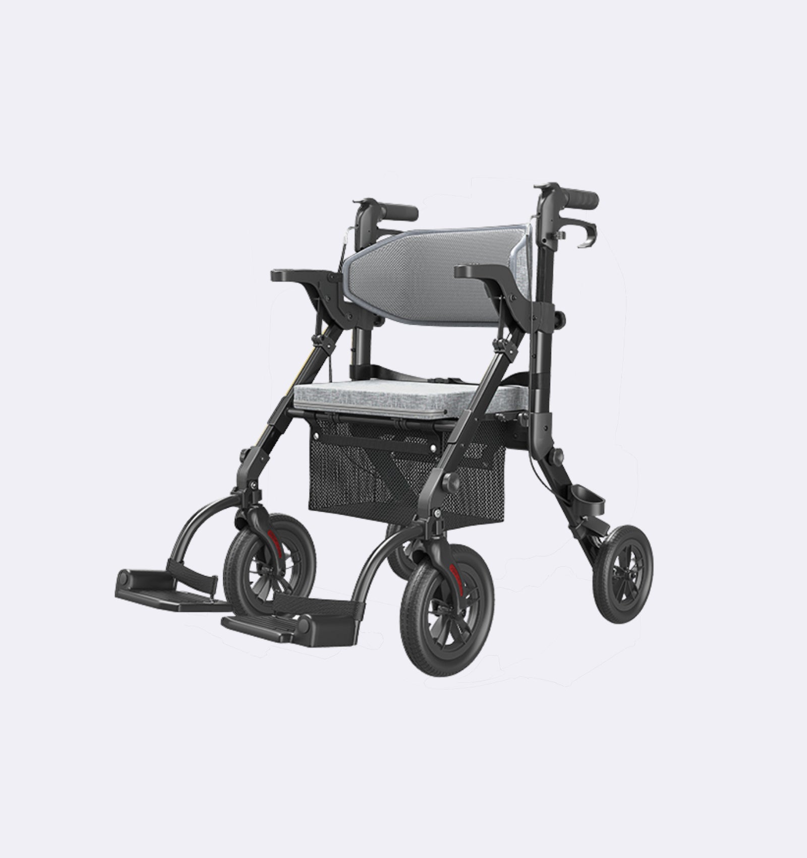 Foldable mobility scooter with wheels on a light gray background