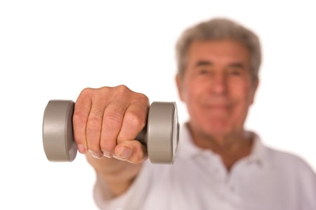 older man lifting weights